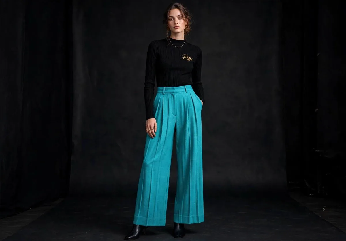 Women's aqua two-piece set with script embroidery